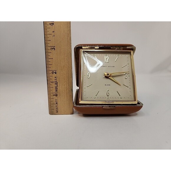 Vintage Phinney-Walker Folding Travel Alarm Clock  Japan Leather Case - Picture 13 of 16